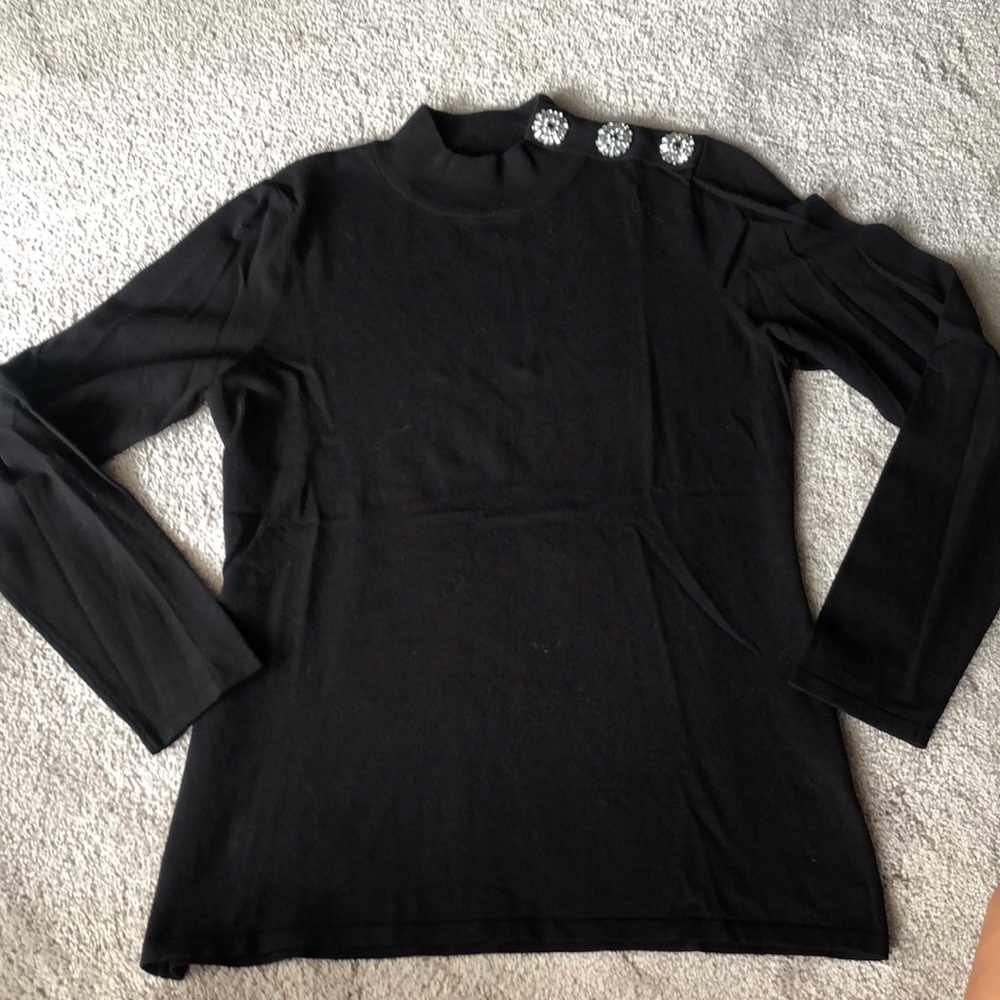 Elegant Black Sweater with Embellished Buttons